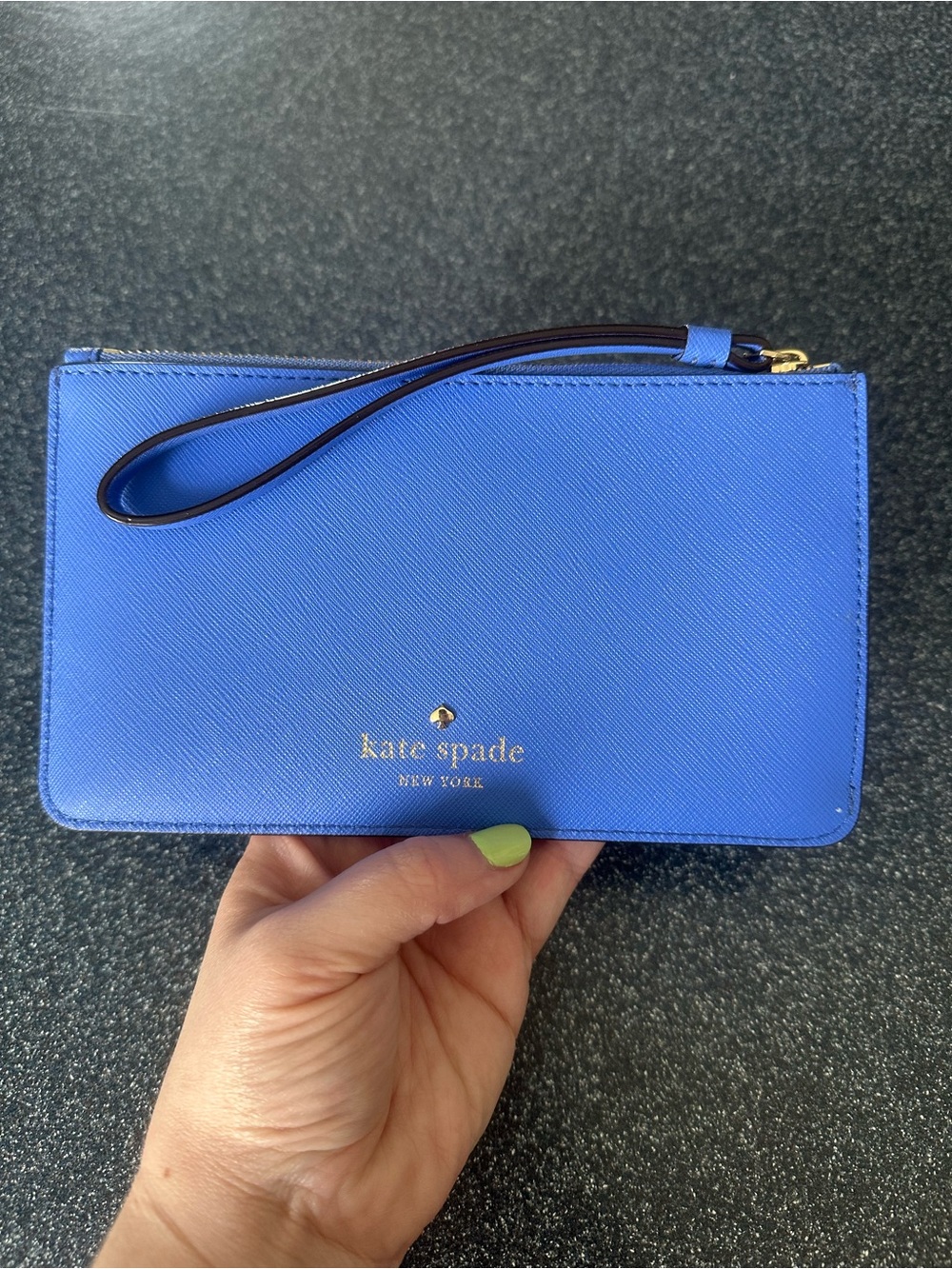 kate spade Electric Blue Leather Wristlet with Gold Logo